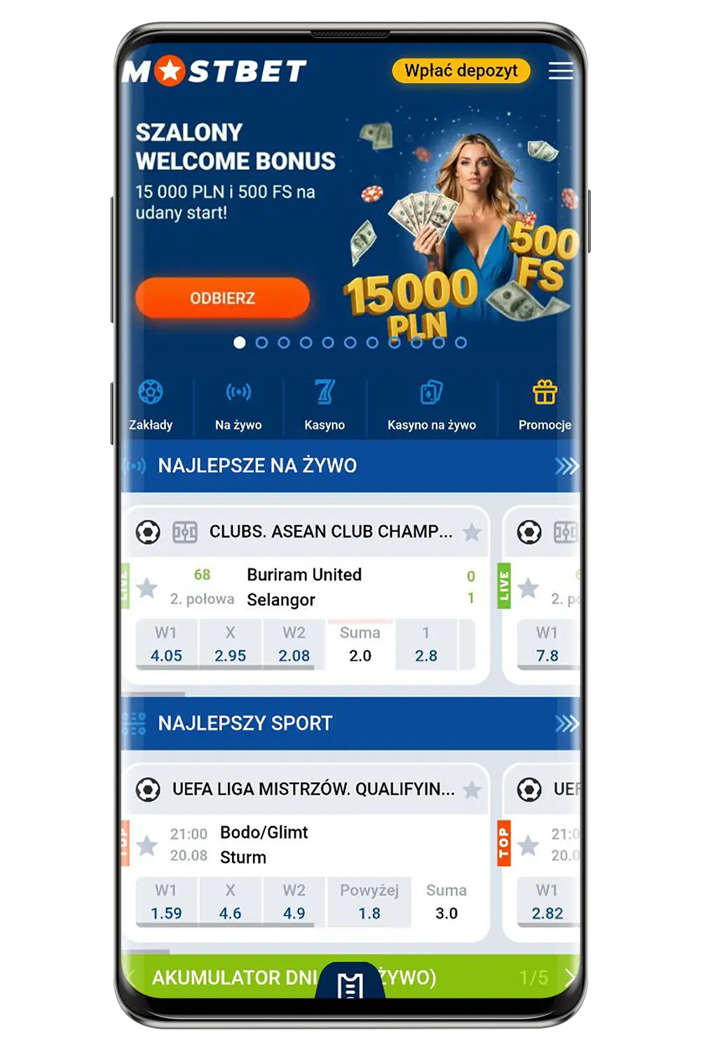 Zrzuty ekranu oficjalnych stron Mostbet PL